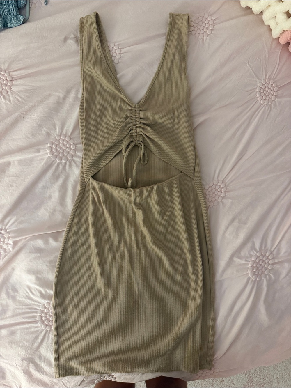 Lulu's Olive Ribbed Cutout Mini Dress